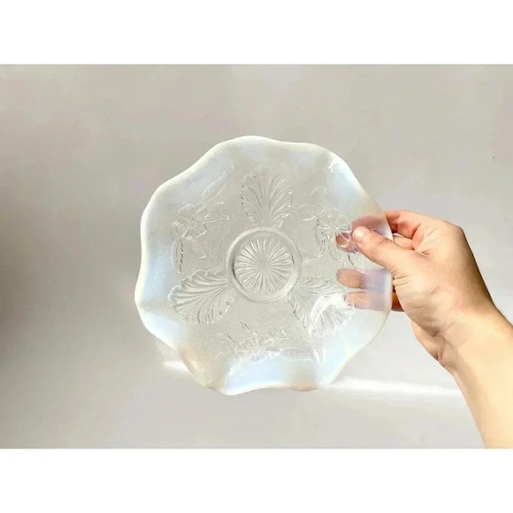 Vintage 1905 EAPG "Blossoms Palms" White Opalescent Glass Floral Bowl - 8" - Picture 10 of 10